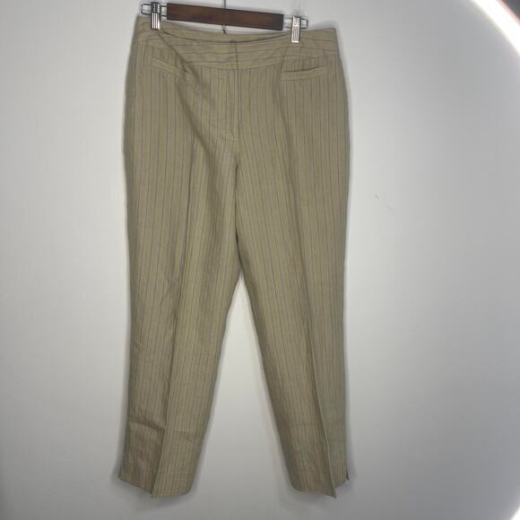 Rafaella size 12 linen pants fully lined women's trousers khaki cream stripe - Picture 9 of 16